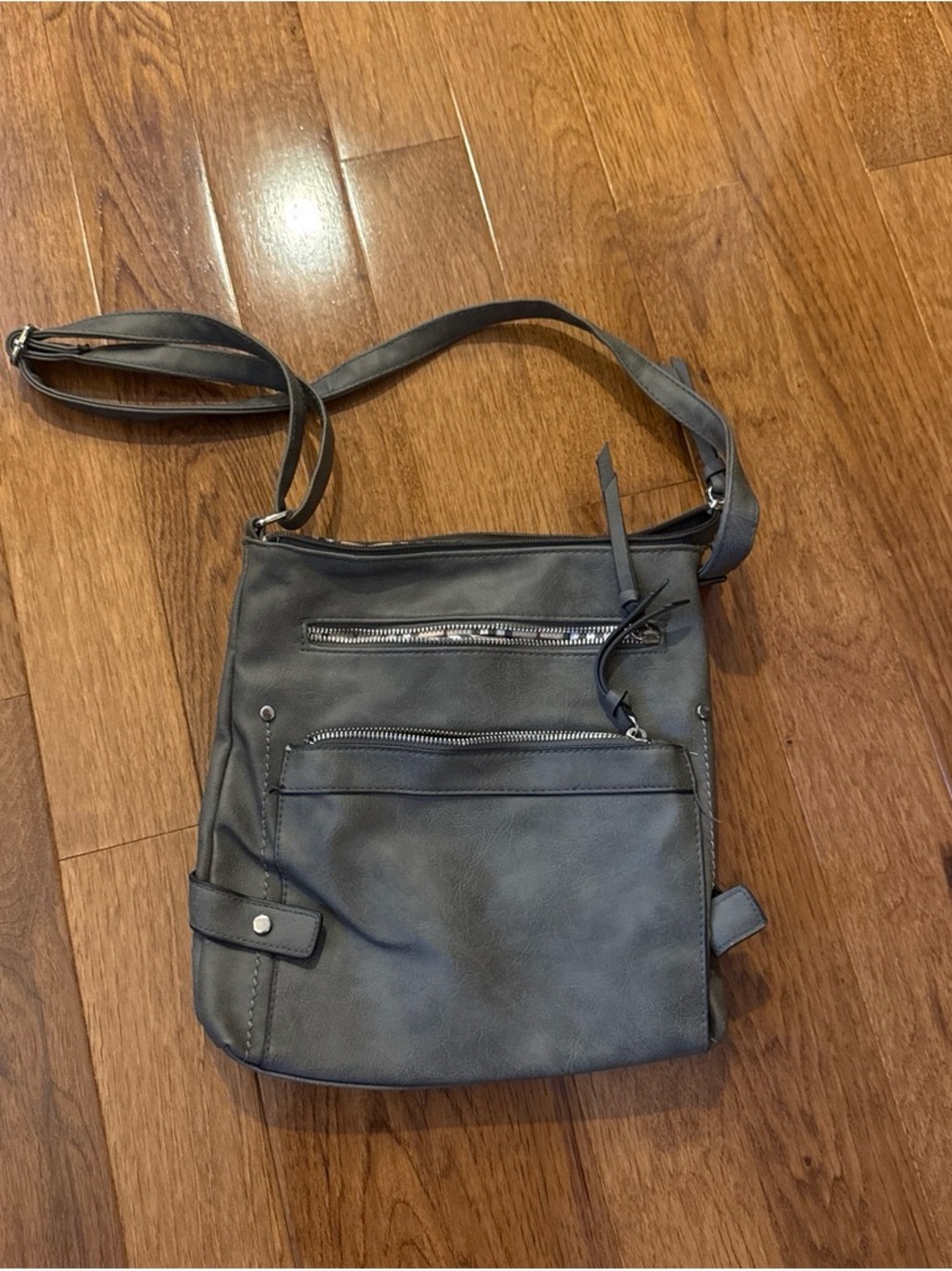 Grey Crossbody Shoulder Bag with Front Pockets